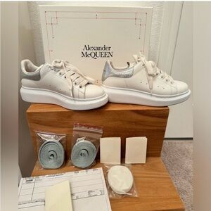 Alexander McQueen White and Silver Sneakers
